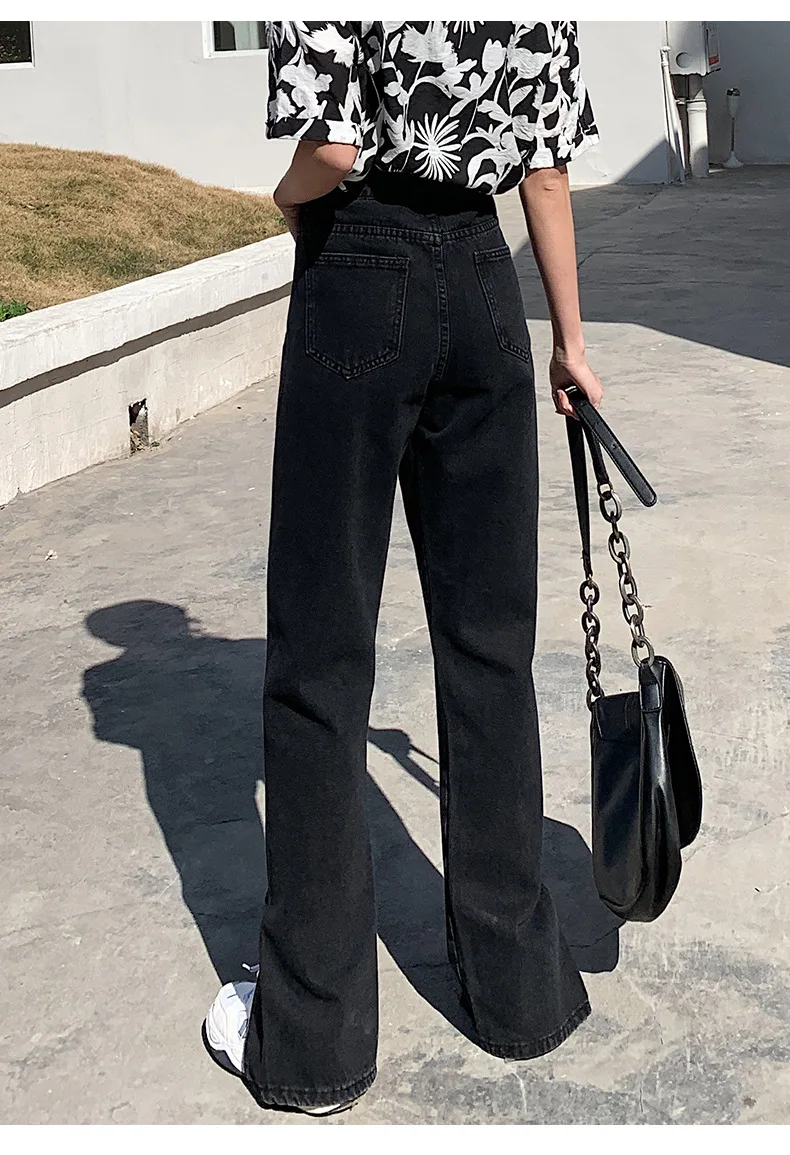 

Flare Jeans Women Denim Pants High Waisted Slit Leg Vintage Streetwear Bell Bottom Fashion Clothes Cut Out Full Length