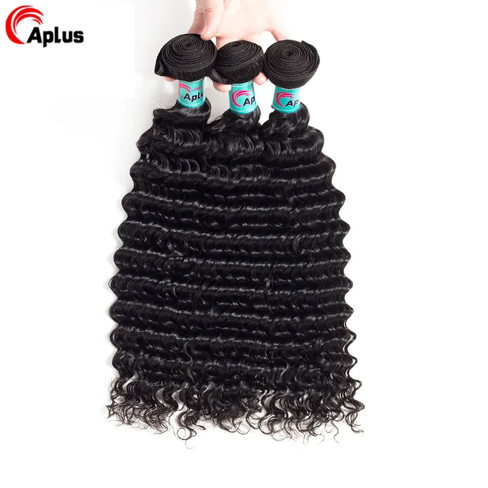 3 пряди бразильские с глубокой волной фронтальной частью 100% человеческие волосы