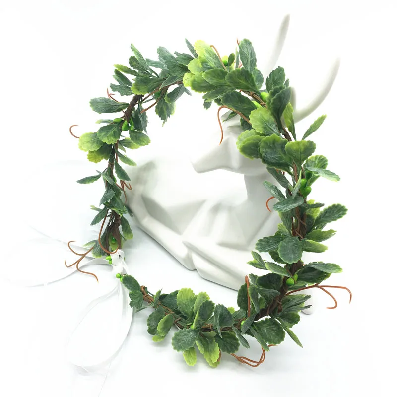 

Green Leaf Wreath Crowns Headband Women Hair Accessories Headdress Girl Floral Garlands Wedding Party Floral Headwear