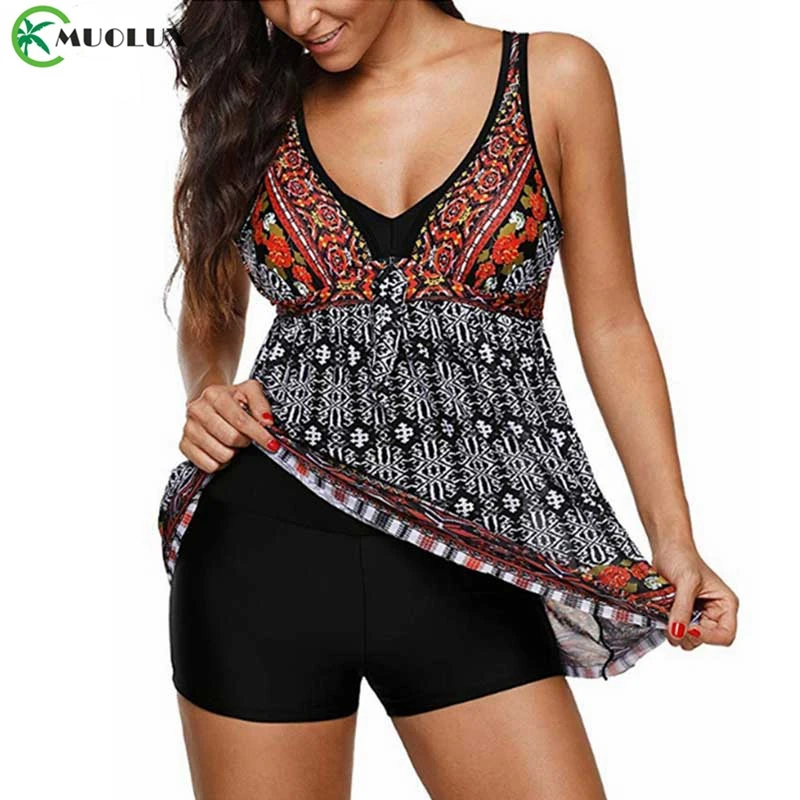 2019 цветочный Танкини с принтом купальники женское купальное платье плюс размер