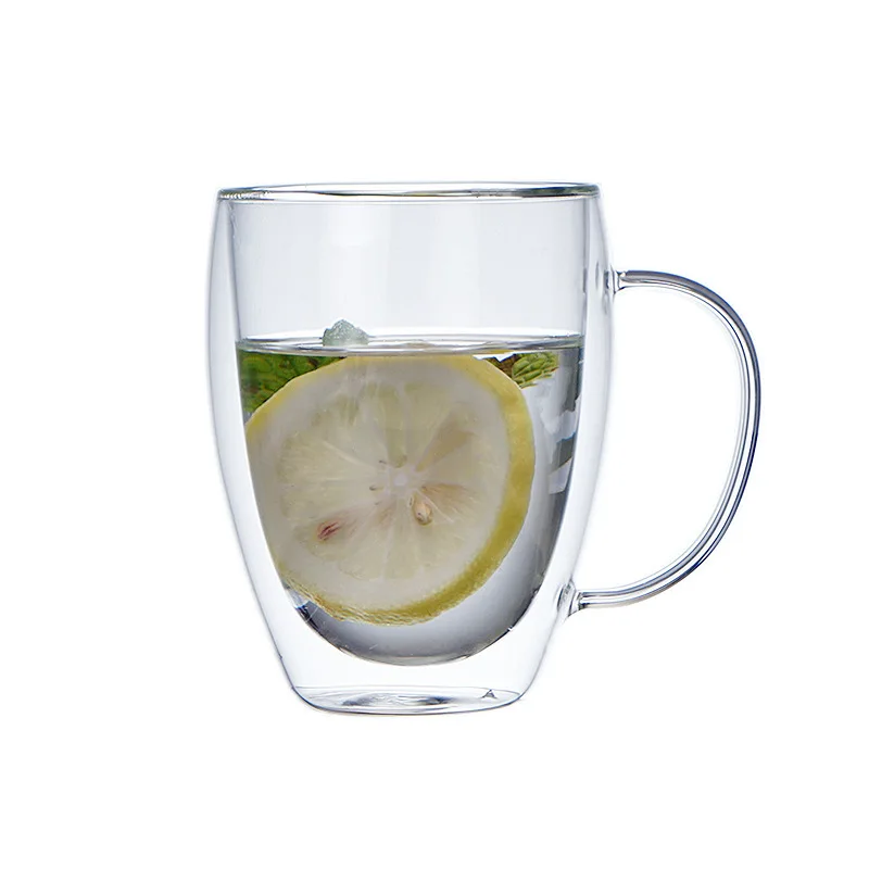 

250/350/450ml Handle Double Layers Glass Cup Heat Insulation Tea Milk Clear Mug