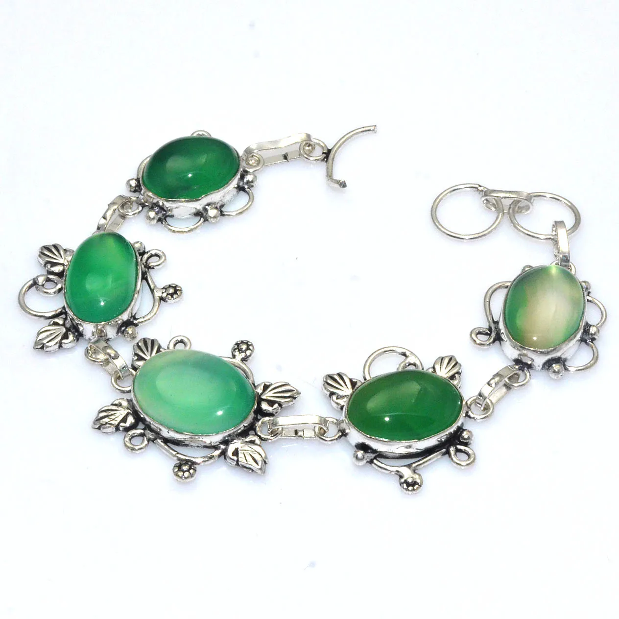 

Genuine Green Onyx Silver Copper Bracelet , Women Jewelry gift, 21 cm, B4113