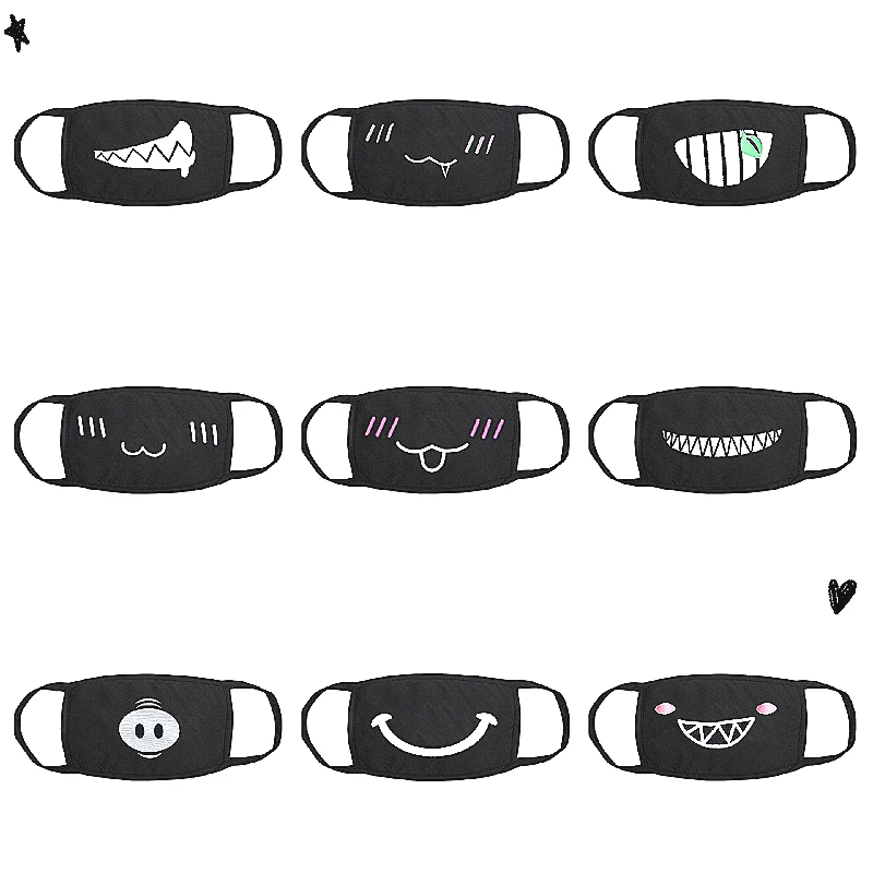 

1piece Kawaii Cotton Dust Mask Cartoon Black White Expression Teeth Muffle Smile Face Respirator Anti Kpop Bear Mouth Mask