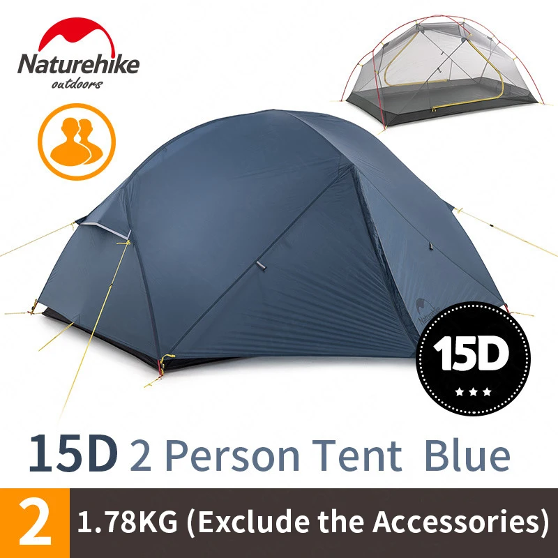 NatureHike Mongar Camping Tent 2 Persons Ultralight 20D Nylon Aluminum Alloy Pole Double Layer Outdoor Hiking Tent NH17T006-T