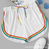 rainbow print sports shorts womens mid waist elastic belt shorts womens running pants summer new products womens casual pants