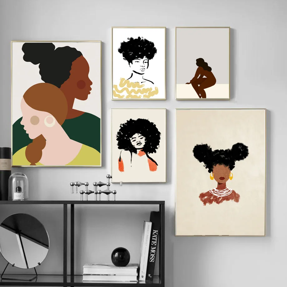 

Wall Art Canvas Painting Fashion African Girl Oil Painting Abstract Nordic Posters And Prints Wall Pictures For Living Room Home