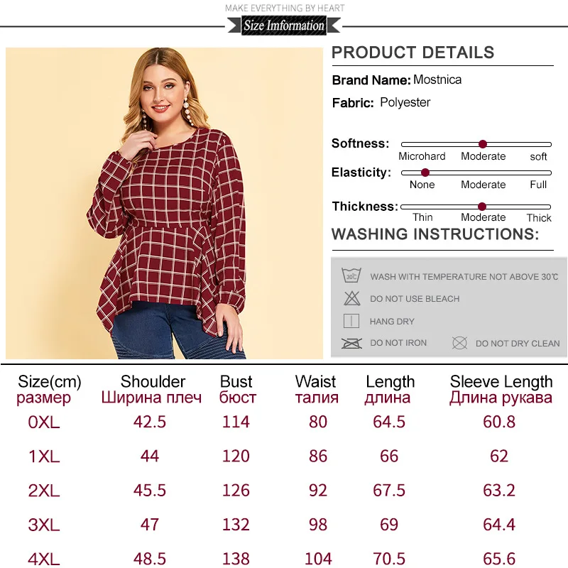 

Mostnica Plaid Workwear Woman Casual Asymmetrical Hem Square Neck Long Sleeve Blouse Spring Office Lady Women Tops and Blouses