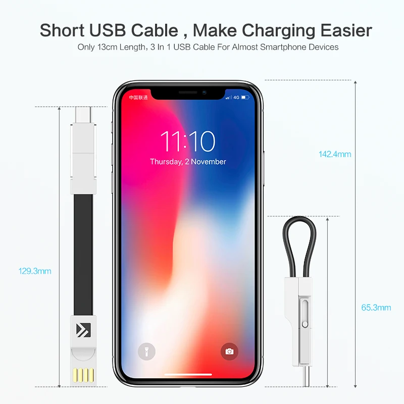 USB-кабель FLOVEME 3 в 1 Micro USB Type-C кабель с подсветкой для iPhone XR X Samsung HUAWEI 2A мини-брелок