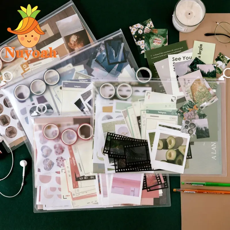 

65pcs Kawaii Scrapbooking Material Set Sticker Washi Tape Sticky Memo Pad DIY Paper Basics Journal Writable Diary Sticker Notes