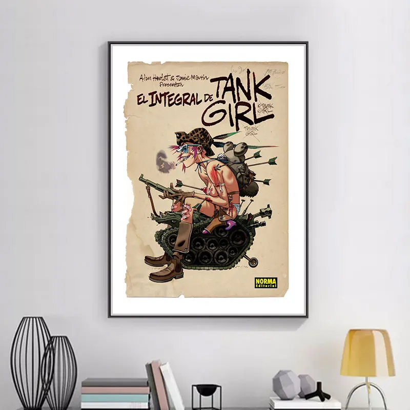 Танк Девушка экшн фильм ретро Винтаж Крафт наклейка Холст Живопись Домашний