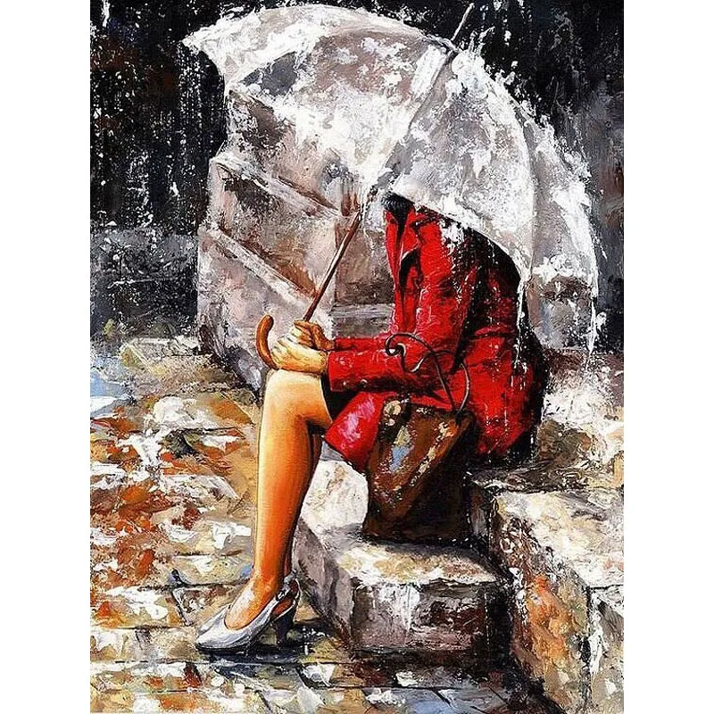 

Red Clothes Woman Umbrella DIY Handmade Oil Paint Paint By Numbers Kit on Canvas Wall Art Home Decor Digital Painting for Family