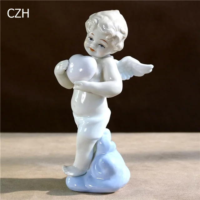 6,5 ''фарфоровая статуэтка Купидона любовь, керамическая фигурка Ангела в виде сердца, миниатюрное настольное украшение, украшение ремесленника, подарок, интерьер