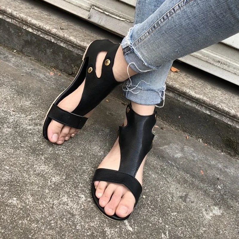 

Sandals Women Summer New Fashion Women's Sandals 2021 Flat Gladiator Sandals Leather Button Rubber Open Toe Casual Rome Shoes