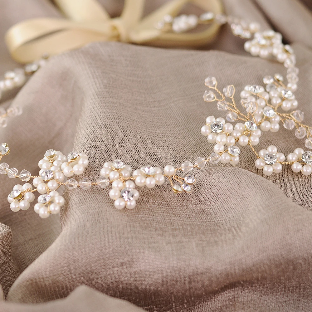

HP129 Elegant Crystal Pearl Applique Bride Headwear Wedding Hair Accessories Headbands Girl Party Prom Hair Ornament Tiara