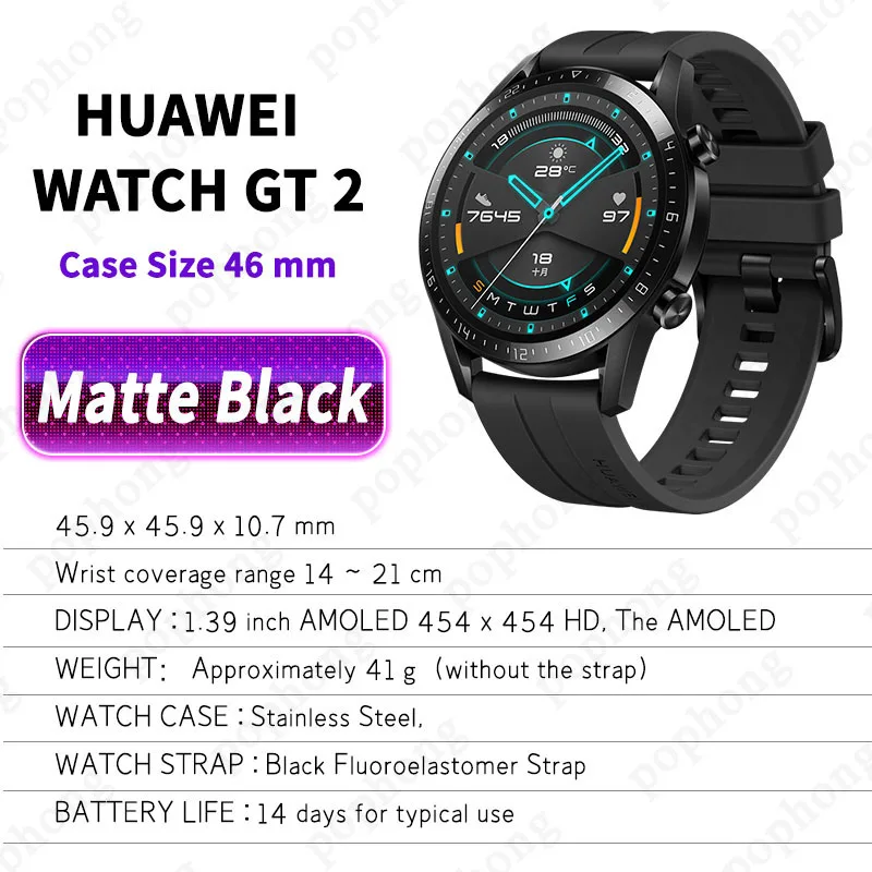 black Sport 46mm HUAWEI Watch GT 2, умные часы Kirin A1, Bluetooth, умные часы, 5,1, кровяный кислород, пульсометр, режим сна, 14 дней, срок службы батареи - Цвет: black Sport 46mm