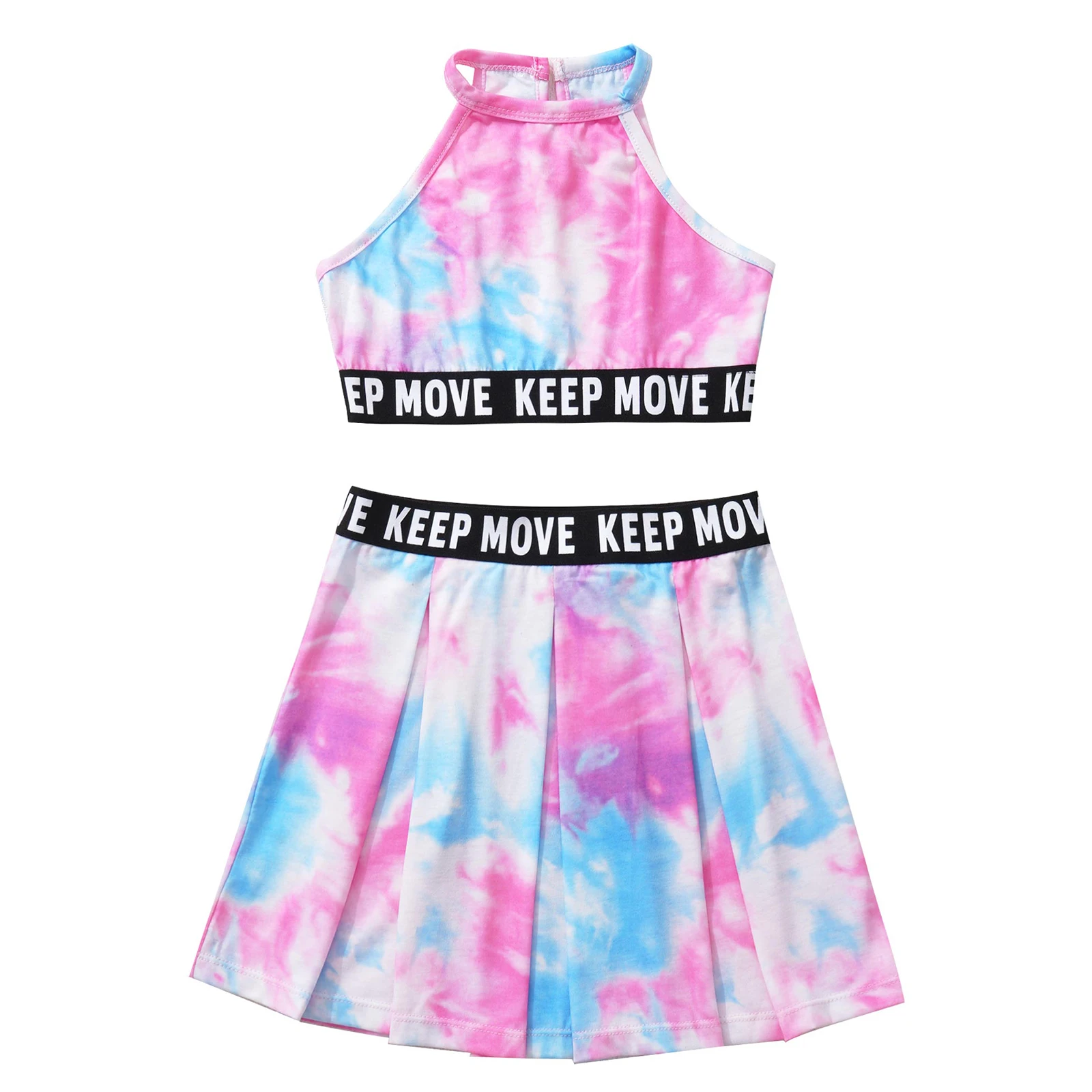 Детский спортивный костюм топ без рукавов и плиссированная юбка с принтом в виде