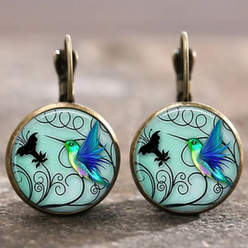 bronze Синие часы Hummingbird Time серьги из драгоценных камней модные ювелирные изделия Серебро Бронза Цвет Стеклянные Серьги на крючках для женщин девочек - Окраска металла: bronze