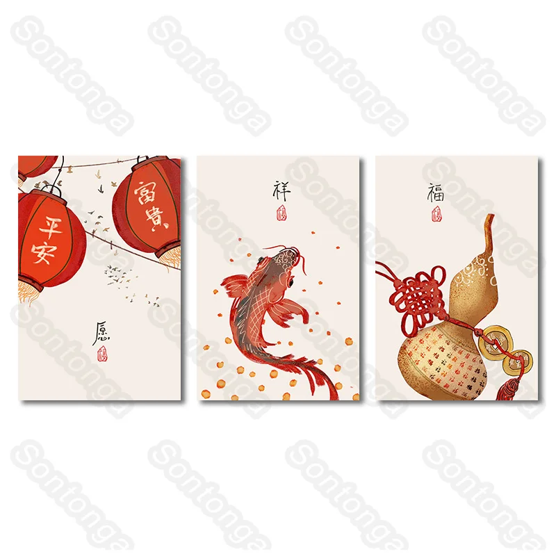 

Gourd Art Poster Living Room Decoration Background Wall Chinese Style Wall Sticker Room Bedroom Wall Layout Ancient Style