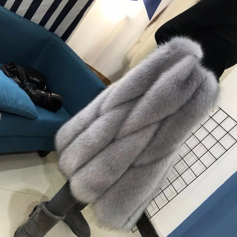 Осенне-зимний жилет из искусственного лисьего меха модные женские жилеты