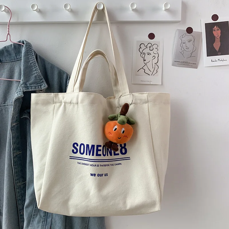 

Women's Fabric Shopping Bag Fashion Classic Alphabet Pattern Shoulder Bag Reusable Print Simple Canvas Tote Bag Shopper