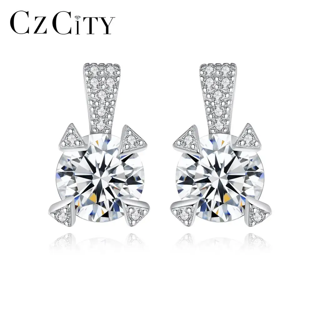 

CZCITY 925 Sterling Silver Stud Earrings for Women Wedding AAA Cubic Zircon Fashion Jewelry Dating Christmas Gifts Brincos SE605
