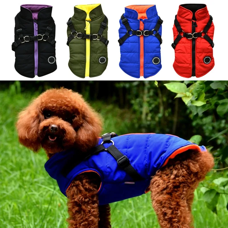 

Zippered Harness Dog Coat Vest Jacket Winter Pet Clothing 2 In 1 Warm Dog Clothes Coat For Small Medium Large Dogs XS-XXL