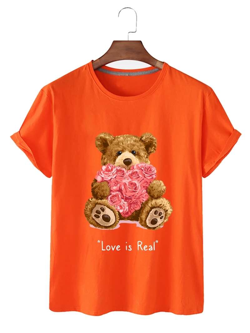 

Lady's Tops Creative Bear Printing Women's Breathable Oversized Casual Round Neck Short Sleeve T-shirt Multielement