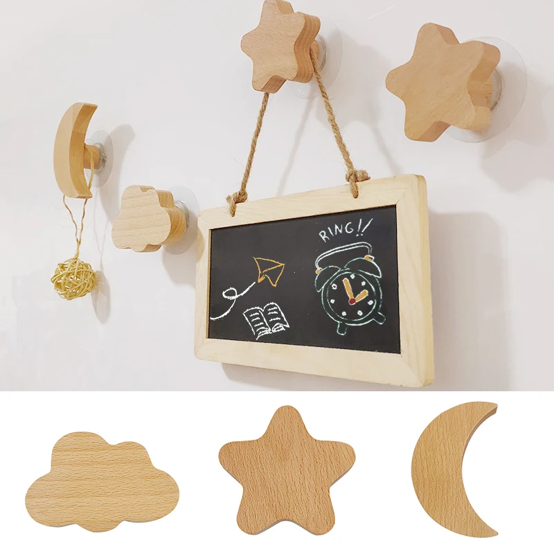 

Wall Hooks Hat Hooks Wooden Coat Hangers Star Moon Wall Art Hook For Bedroom Living Room TN99