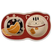 maneki neko cats bowl face dog bowls double single pet feeder round kitten food dish lucky cat salver bamboo fiber puppy plate