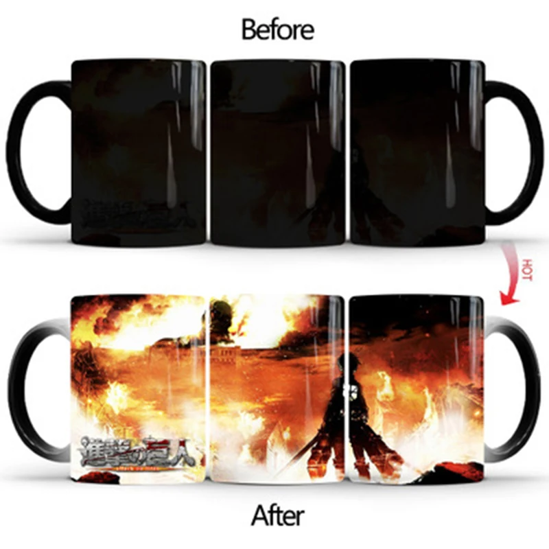 1Pcs New 350mL 6 Styles Attack on Titan Coffee Mug Cold Hot Heat Color Change Magic Tea Milk Cups Birthday Gifts for Friends | Дом и сад