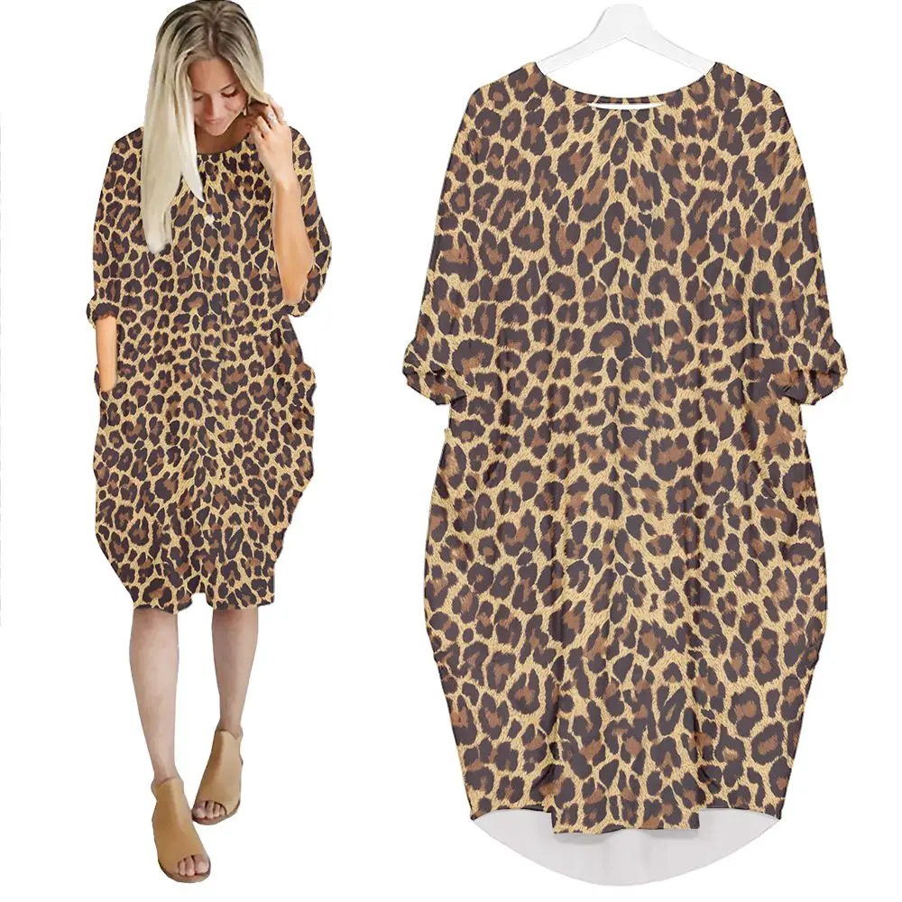 

Jumeast, женское объемное платье с рукавом «летучая мышь» и карманами, женская уличная одежда, камуфляжные платья-пуловеры с леопардовым принт...