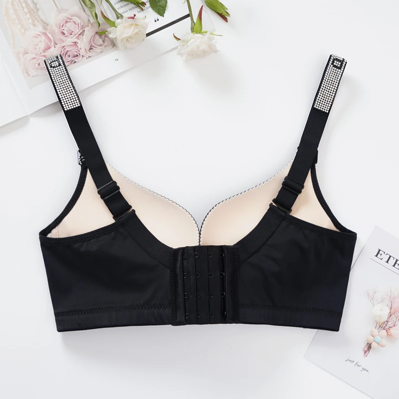 

Women Gathered Push Up Diamonds Bra Lnlay Pink Letter Masonry BaldricTop Gather Adjustable 32-44 Large Size Bra