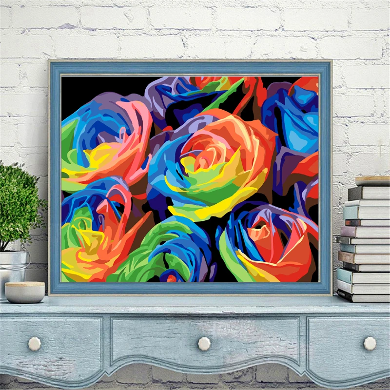 

Beautiful Colorful Flowers Embroidery Diamond Full Square Round Drill 5D Home Decor Painting Cross Stitch Wall Sticker Handmade