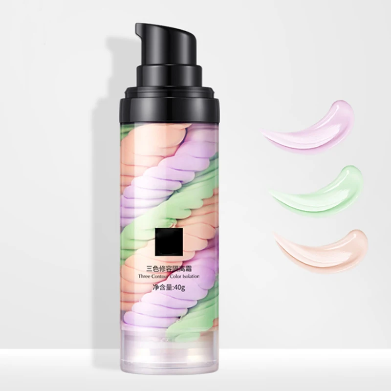 

Rainbow Tricolor Makeup Base Cream Facial Base Makeup Full Coverage Brighten Skin Primer SOYW889