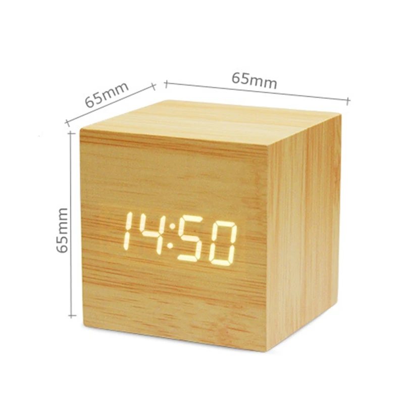 Wooden Led Alarm Clock Electronic Digital Display Time Mute Cube Clocks for Home Bedroom Dormitory Waking Up Wood | Дом и сад