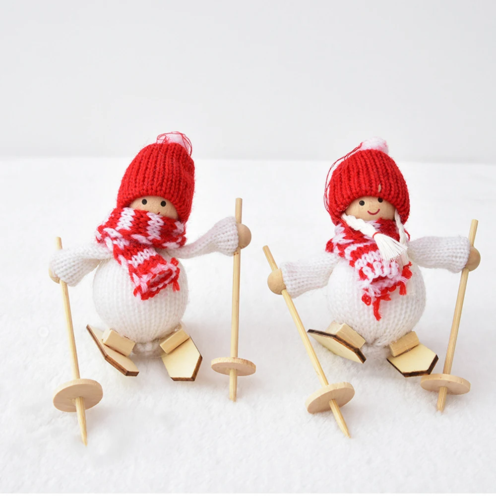 Snowman Wooden Knitted Christmas Figurine Ornaments Wool Skis Swing Couple Dolls Children's Toys Gift Window Photography Props | Дом и сад