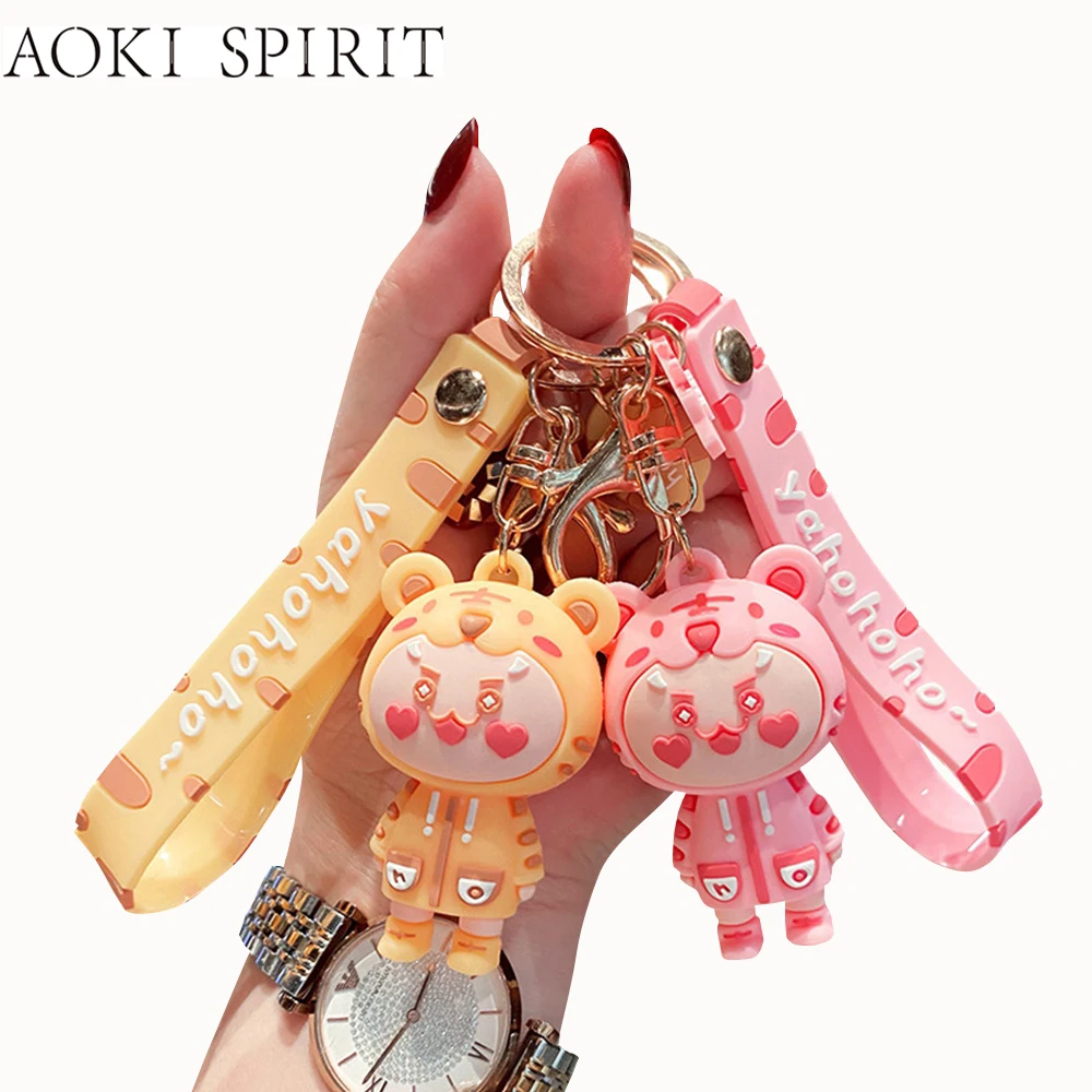 

Creative Pajamas Tiger Animal Keychain Keyring Cartoon Cute PVC Exquisite Trinket Mobile Phone Bag Suitcase Car Pendant Fun Gift