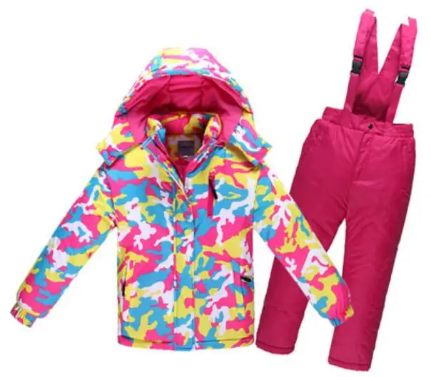 pink camouflage Распродажа, детский костюм с пуховиком теплое зимнее пальто для маленьких мальчиков, штаны комплект из 2 предметов, комплект детской одежды с натуральным мехом От 2 до 8 лет - Цвет: pink camouflage
