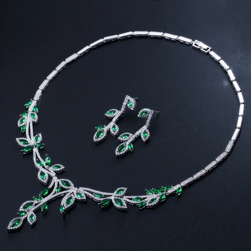 

Multicolor 0ptional Cubic Zirconia Jewelry Set With Creative Rattan Necklace And Earrings For Two Party Dress Accessories