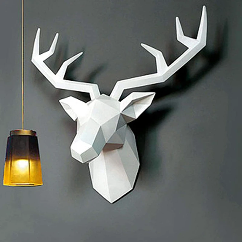

3D Deer Head Statue Modern Creative Animal Resin Wall Ornament Decoration for Home Living Room Bedroom L5