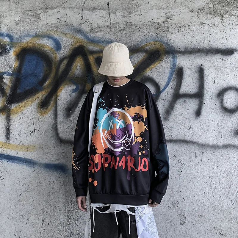 

Ybaby street fashion men's spring and autumn new graffiti print Pullover cartoon men's fashion Pullover Korean fashion