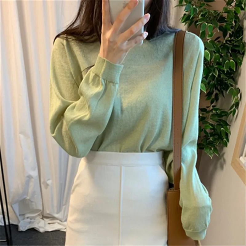 

Women 's T-shirt Autumn Korean Style Vintage O-neck Long Sleeved Loose Knitted Pullovers Tees 2020