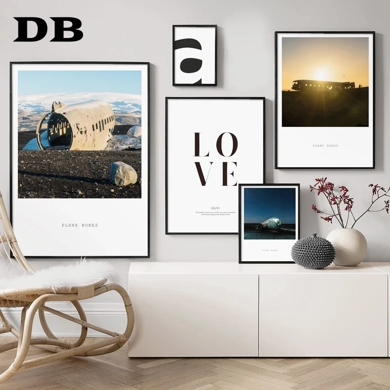 

Aircraft Wreck Sunset Love Quotes Nordic Posters And Prints Wall Art Canvas Painting Wall Pictures For Living Room Home Decor
