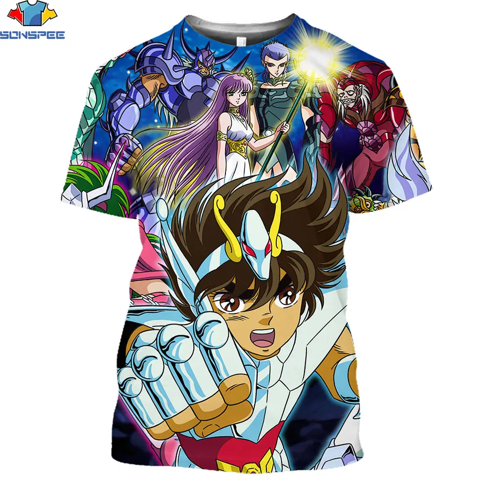 

SONSPEE 3D Saint Seiya Anime Cartoon T-shirt 2021 Summer Unisex Casual Short Sleeve Men 3D Style Street Wear Pullover Clothing