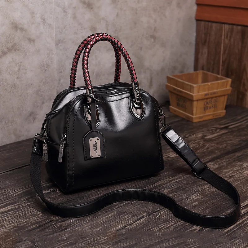 

New ladies shoulder bag oil wax leather hit color large capacity girls handbag retro fashion daily travel women messenger bag