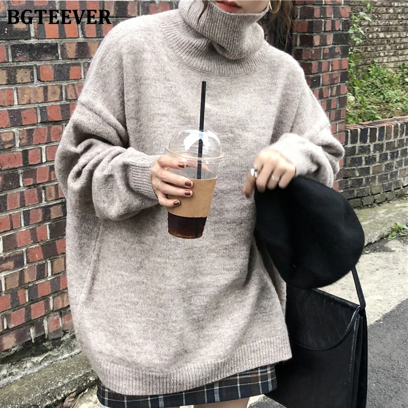 BGTEEVER большие размеры утолщенная теплая водолазка женские вязаные топы зима 2019
