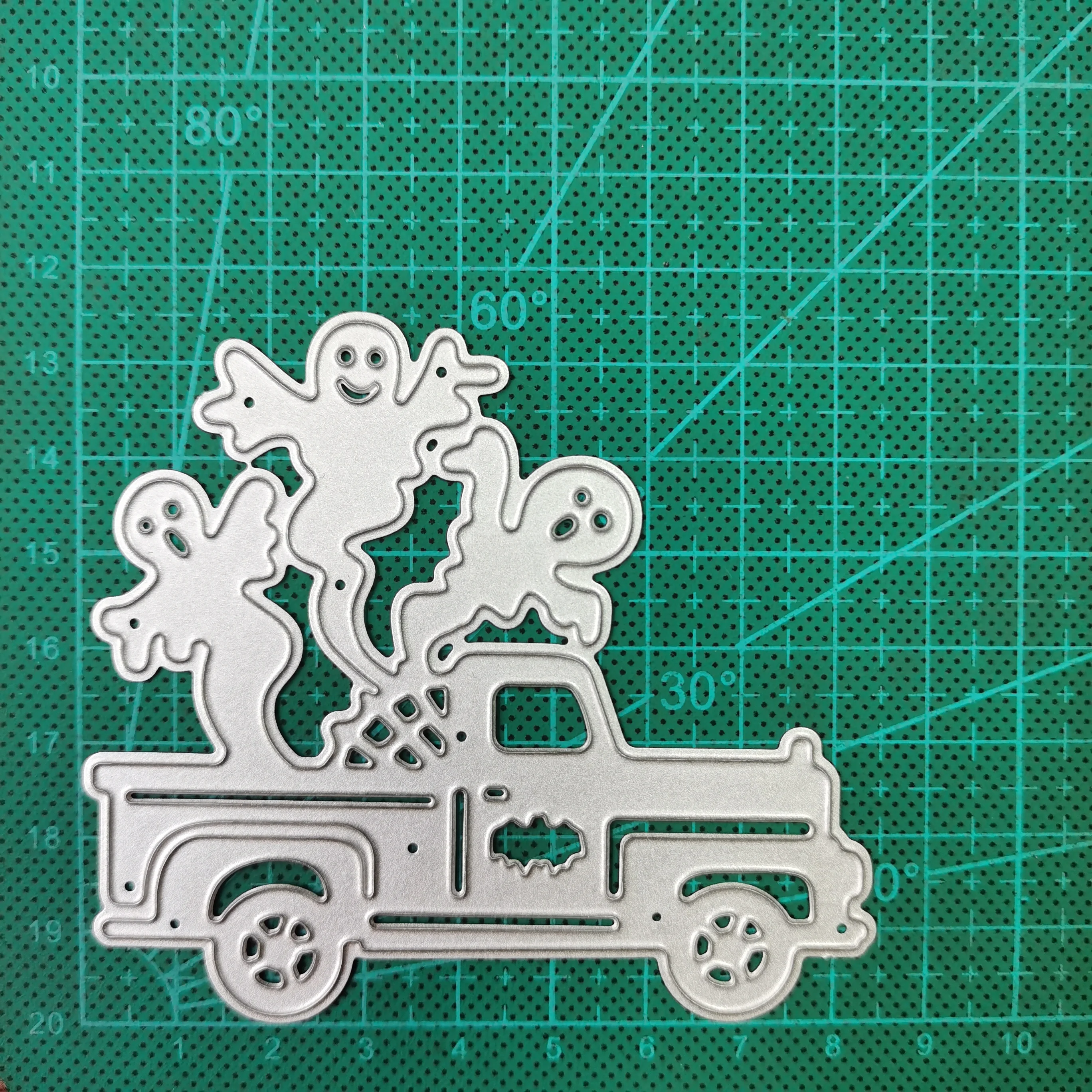 

Vehicle and three ghosts 2021 new Halloween card metal cutting craft template diy scrapbook paper photo album embossing mold
