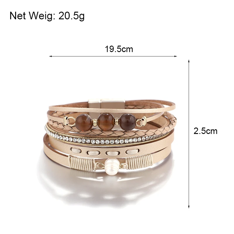 Многослойный Плетеный Кожаный Браслет ALLYES в стиле бохо для женщин|Браслеты с