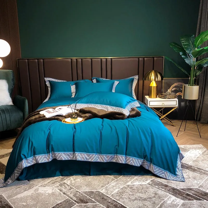 

1000TC Egyptian Cotton Solid Color Bedding set Print Duvet Cover Bed Sheet Luxurious Soft Silky Bedding Queen King size 4Pcs