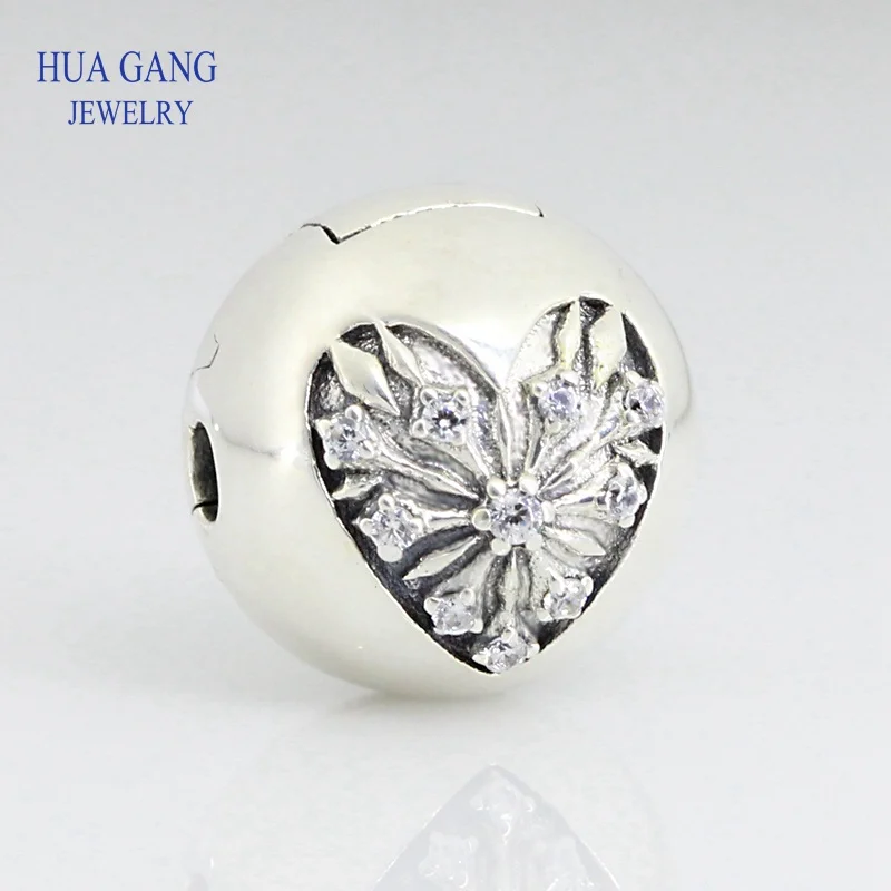 

New 100% 925 Sterling silver Heart of Winter Clip Clear CZ Women Elegant Birthday Present Gift Free Shipping